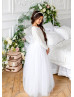 White Sequin Tulle Flower Girl Dress First Communion Dress